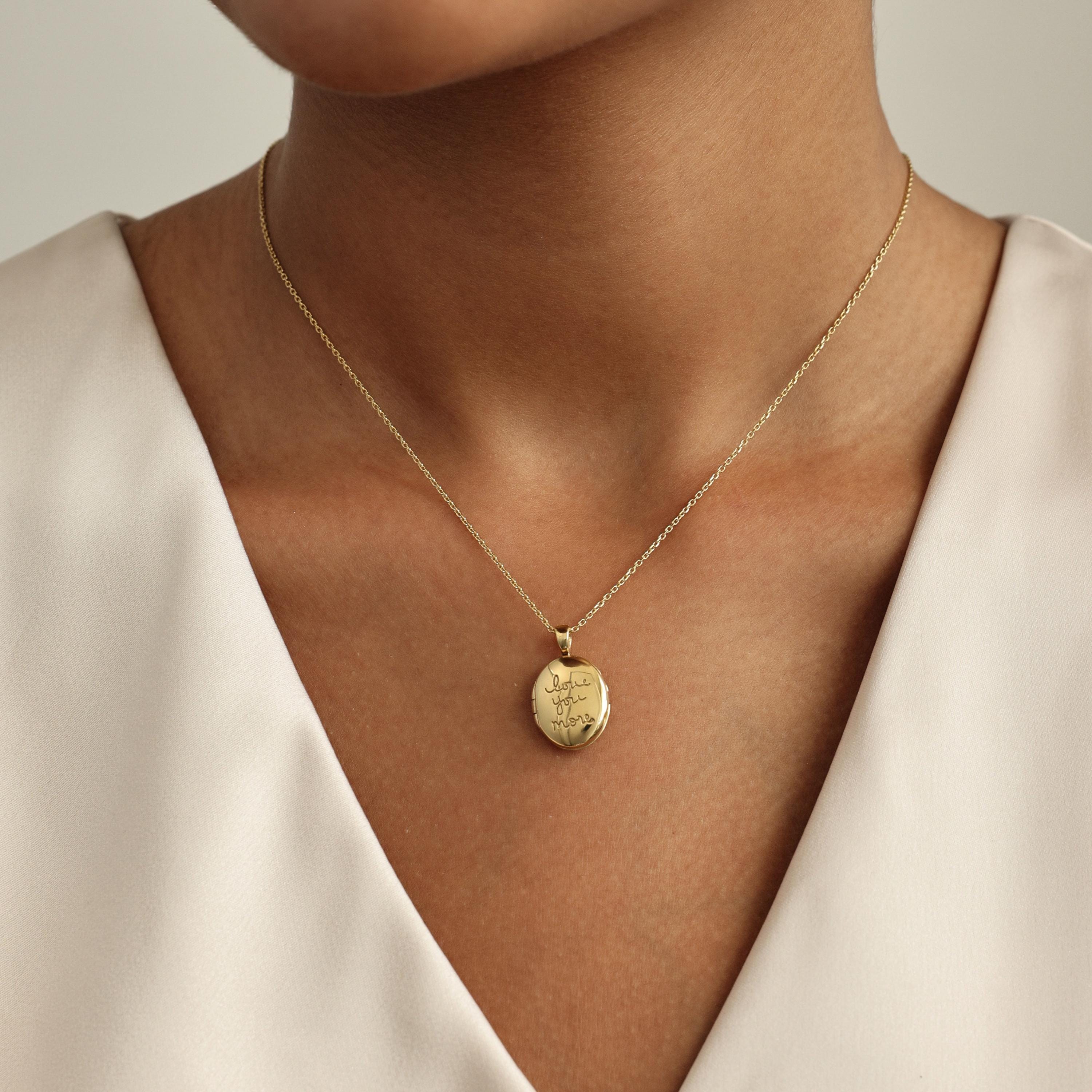 Handwriting Oval Locket Necklace