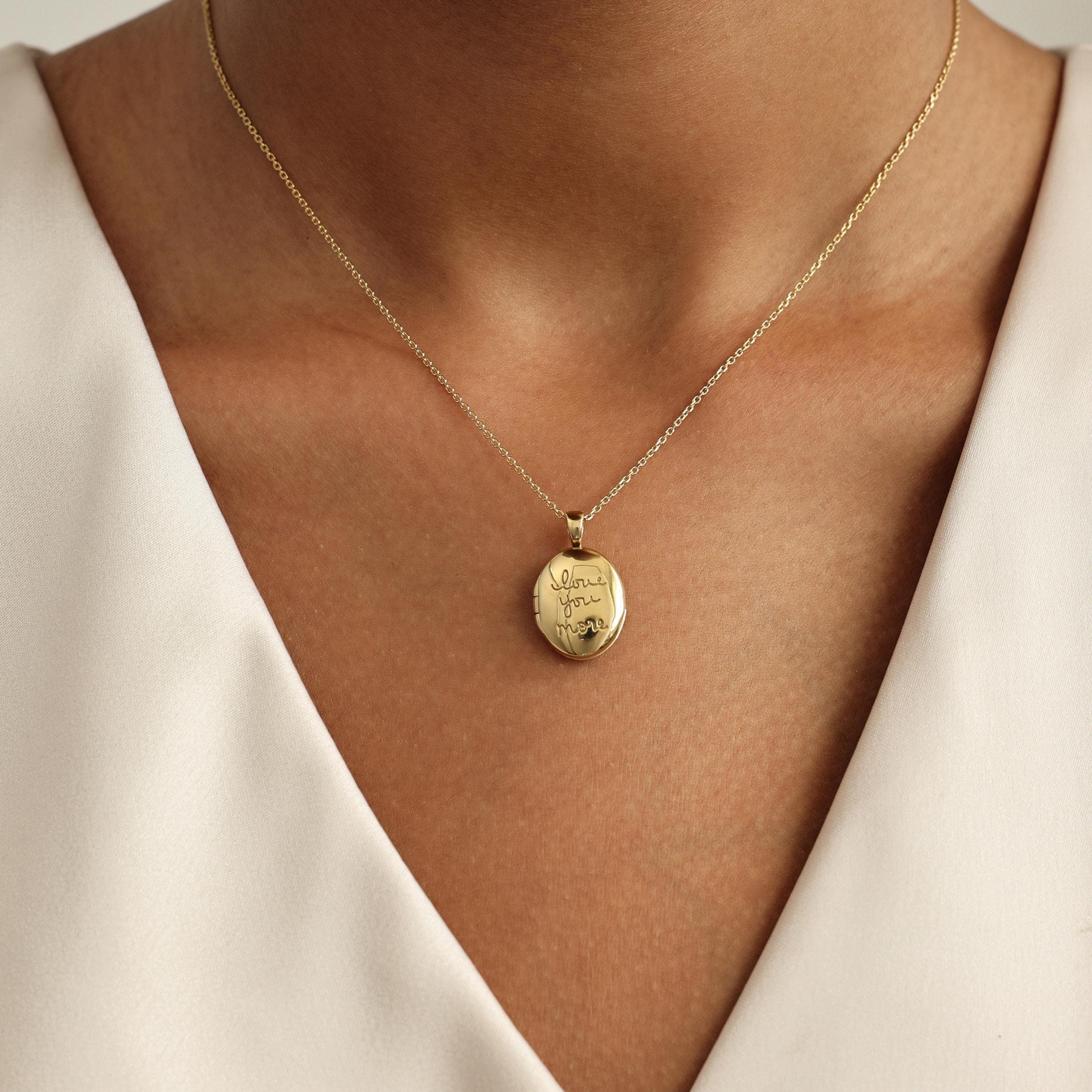 Handwriting Oval Locket Necklace