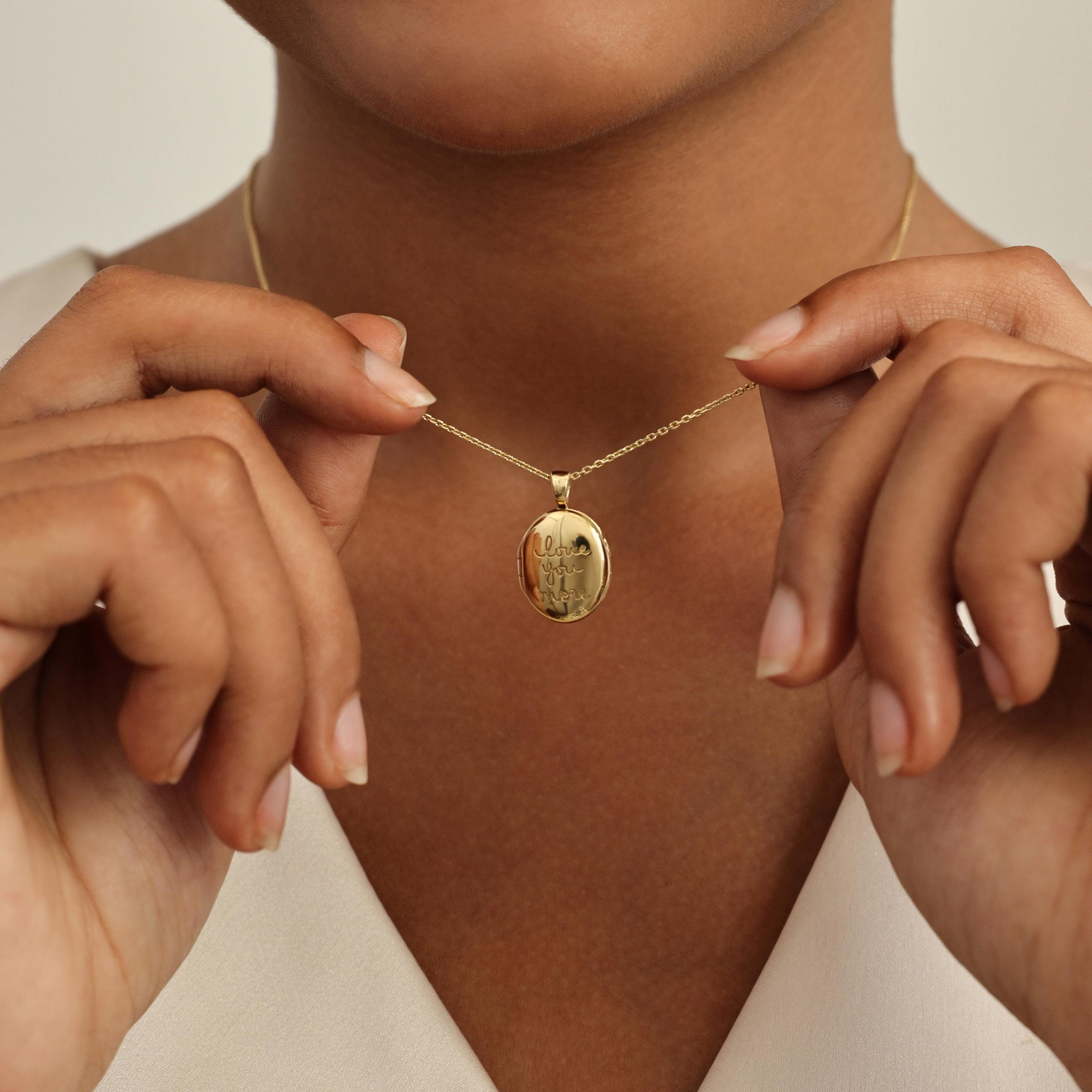 Handwriting Oval Locket Necklace