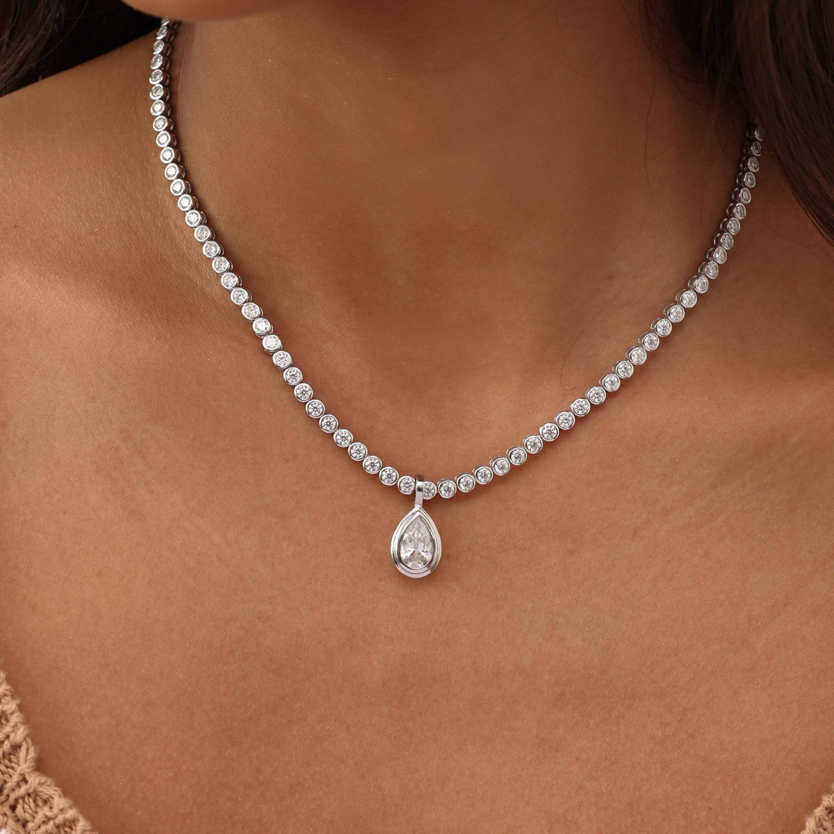 Tennis Necklace with Pear Bezel Pendant — photo 2