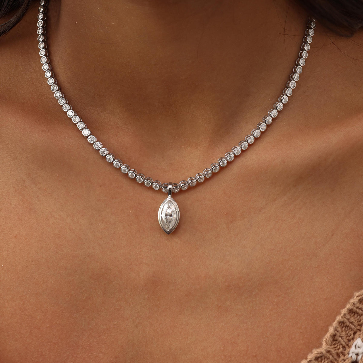 Tennis Necklace with Marquise Bezel Pendant