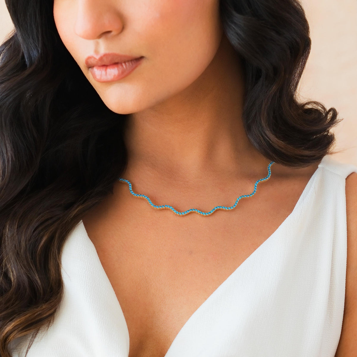 Half Collar Birthstone Wave Tennis Necklace