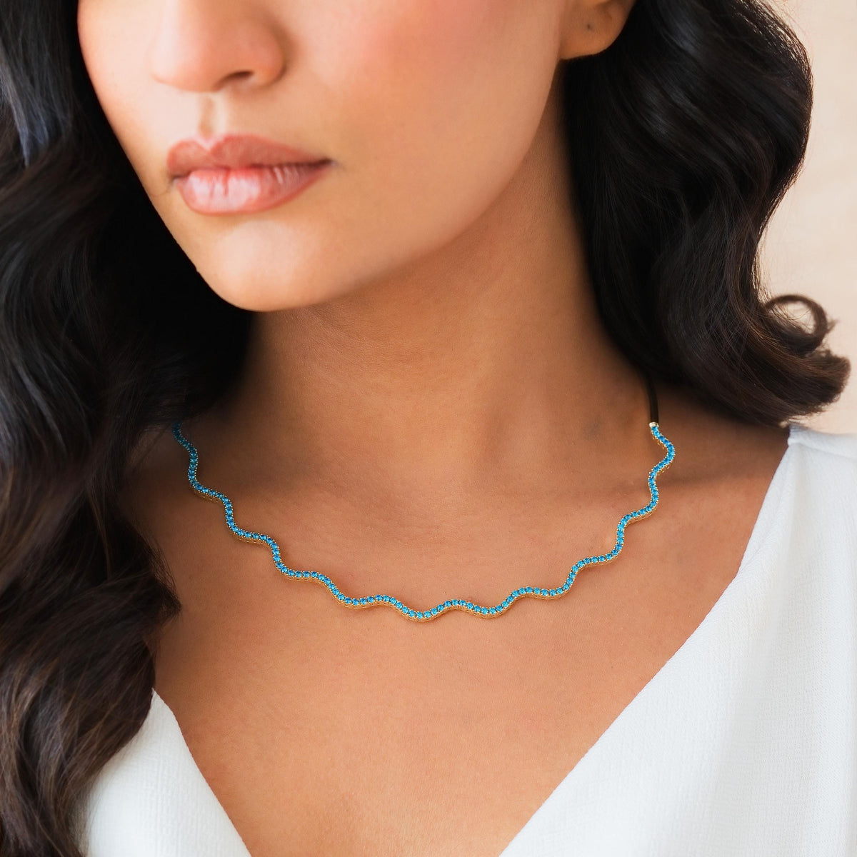 Half Collar Birthstone Wave Tennis Necklace