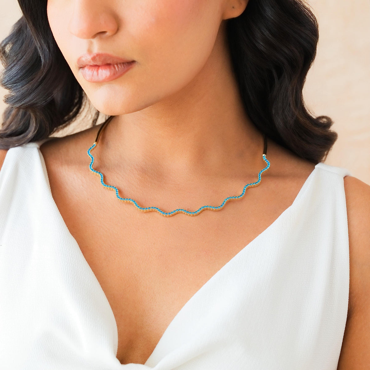 Half Collar Birthstone Wave Tennis Necklace