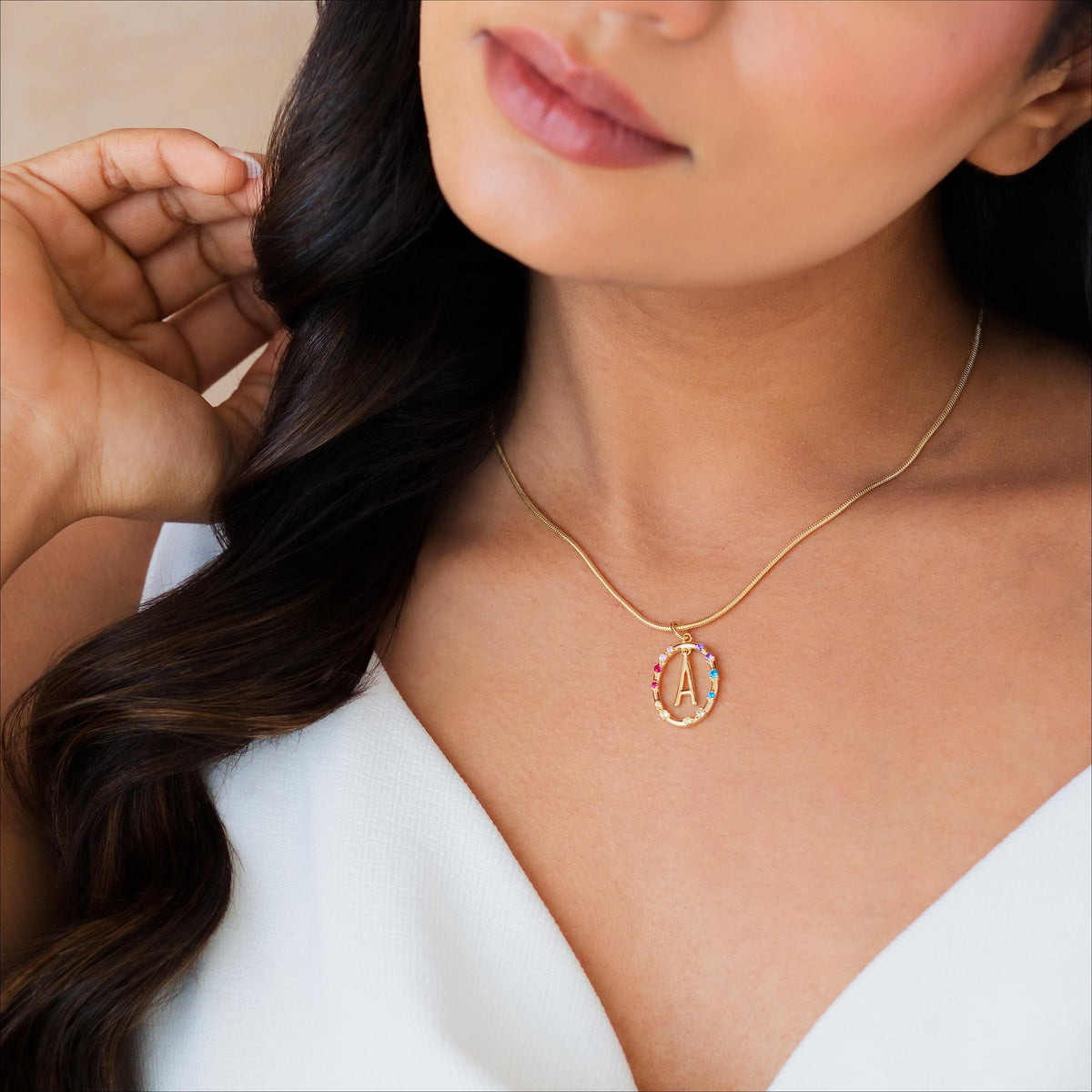Gemstone Frame Initial Necklace — photo 12