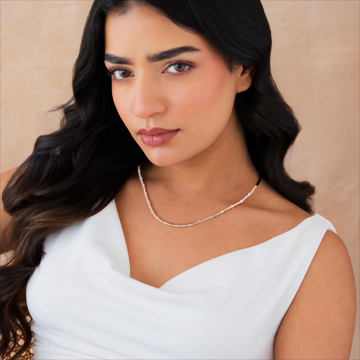 Half Collar Tennis Necklace, 3mm & 2mm Stones