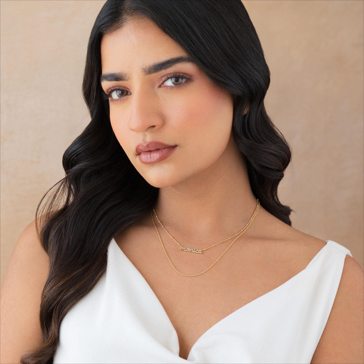 Sparkle Pavé CZ Nameplate Necklace, Ball Chain — photo 6