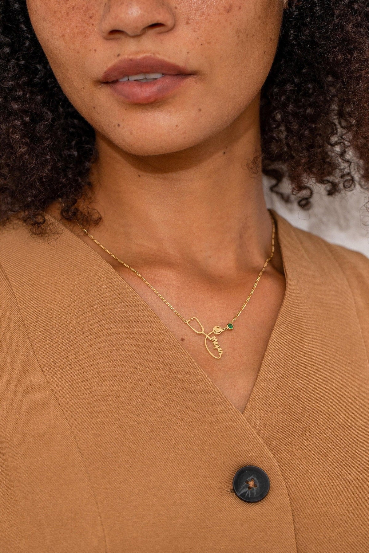 Stethoscope Name Necklace with Figaro Chain — photo 1