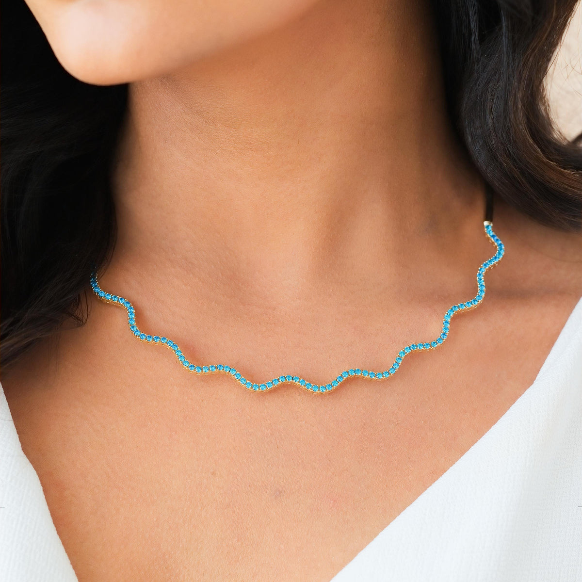 Half Collar Birthstone Wave Tennis Necklace