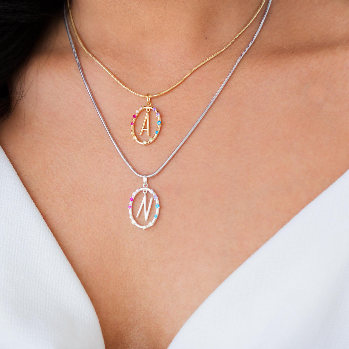 Gemstone Frame Initial Necklace — photo 4