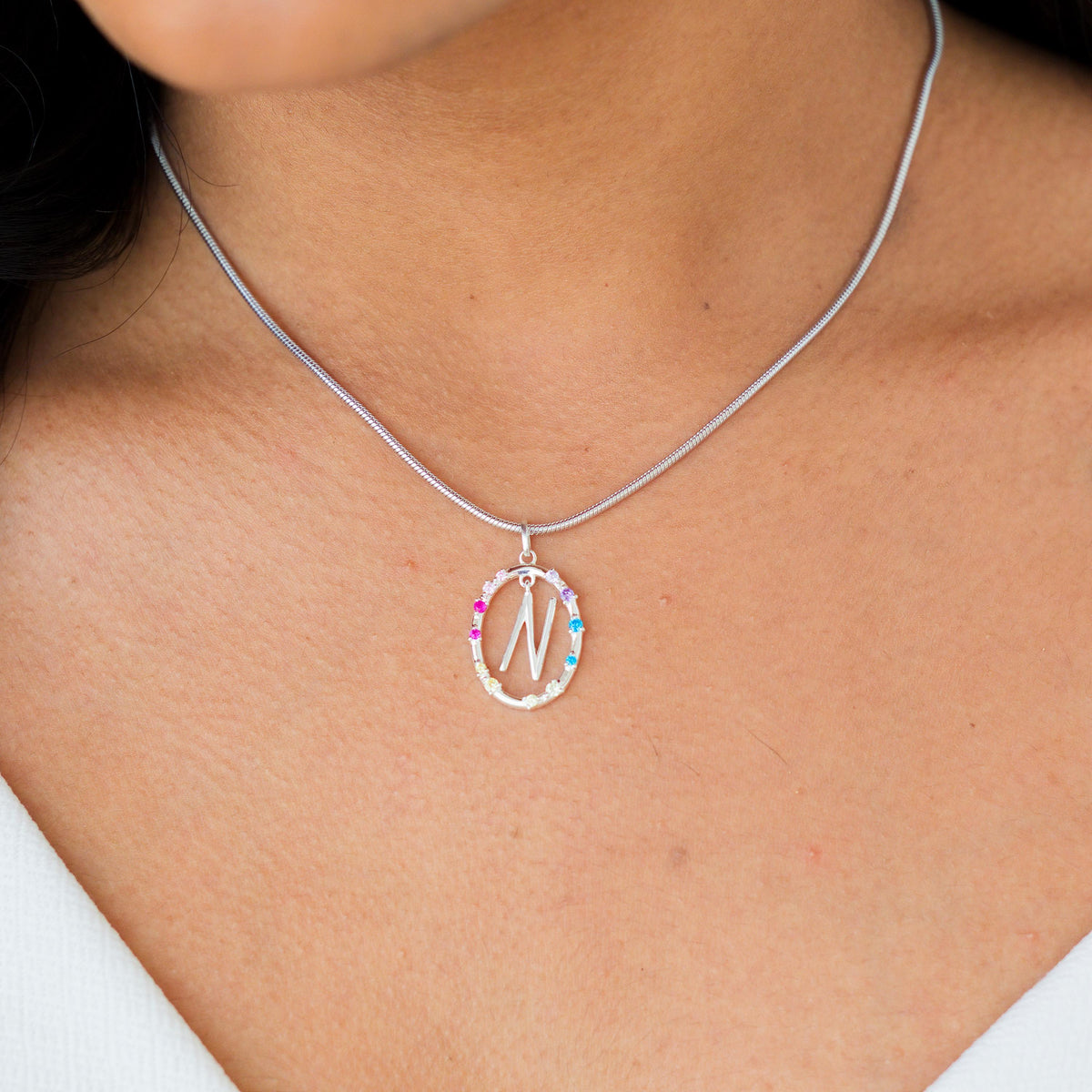 Gemstone Frame Initial Necklace — photo 9