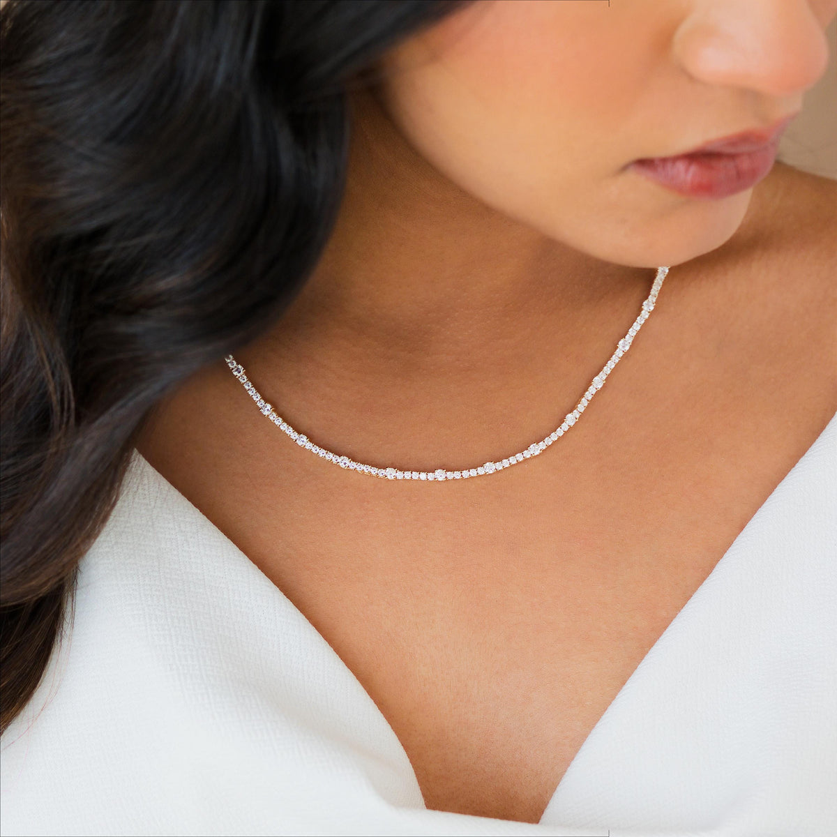 Half Collar Tennis Necklace, 3mm & 2mm Stones