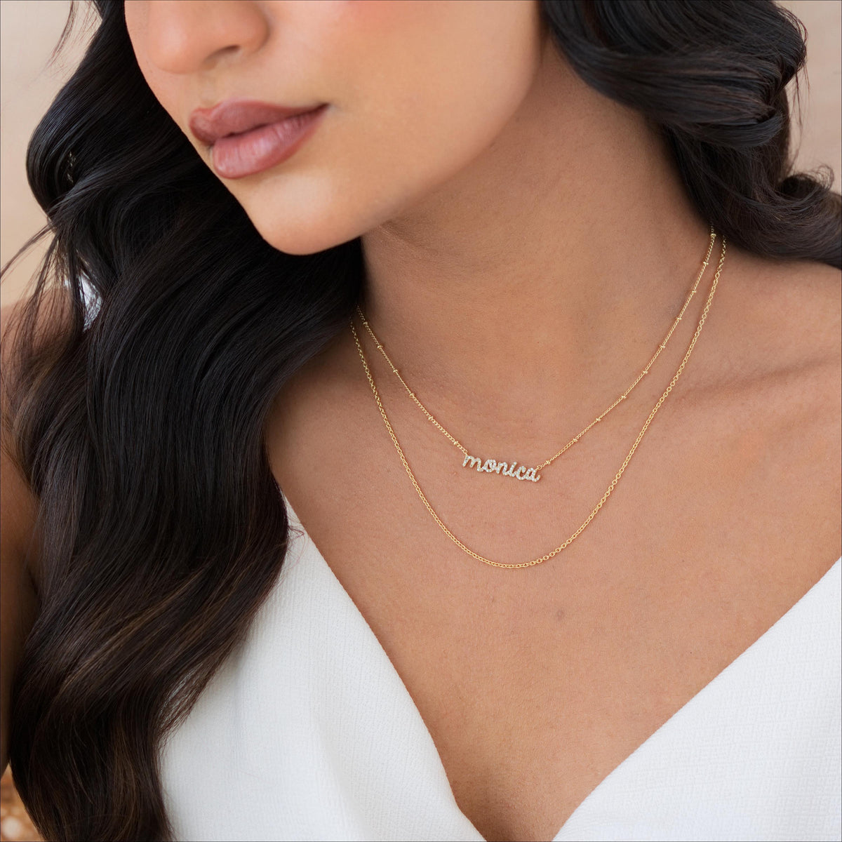 Sparkle Pavé CZ Nameplate Necklace, Ball Chain — photo 10