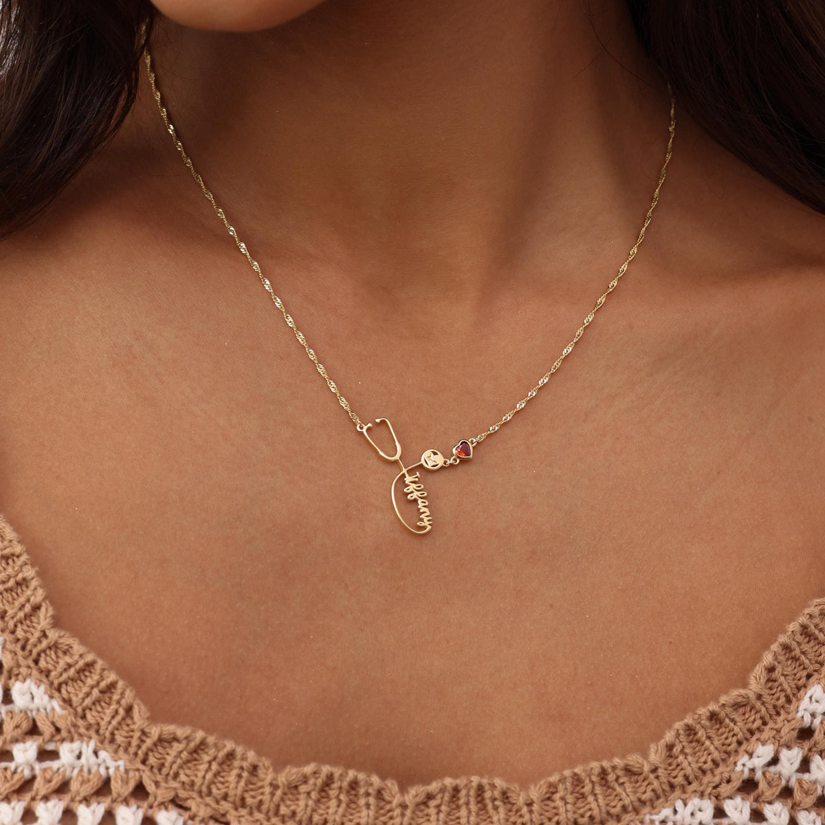 Stethoscope Name Necklace with Singapore Chain — photo 6