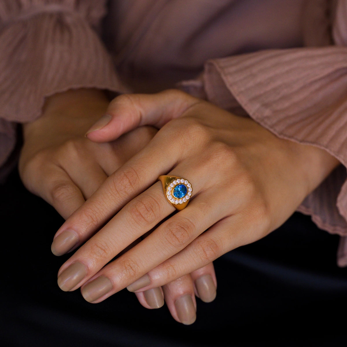 Halo Birthstone Signet Ring — photo 7