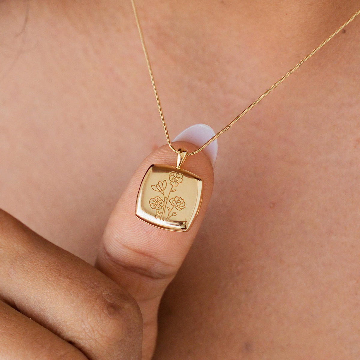 Multiple Birth Flower Square Locket Necklace — photo 1