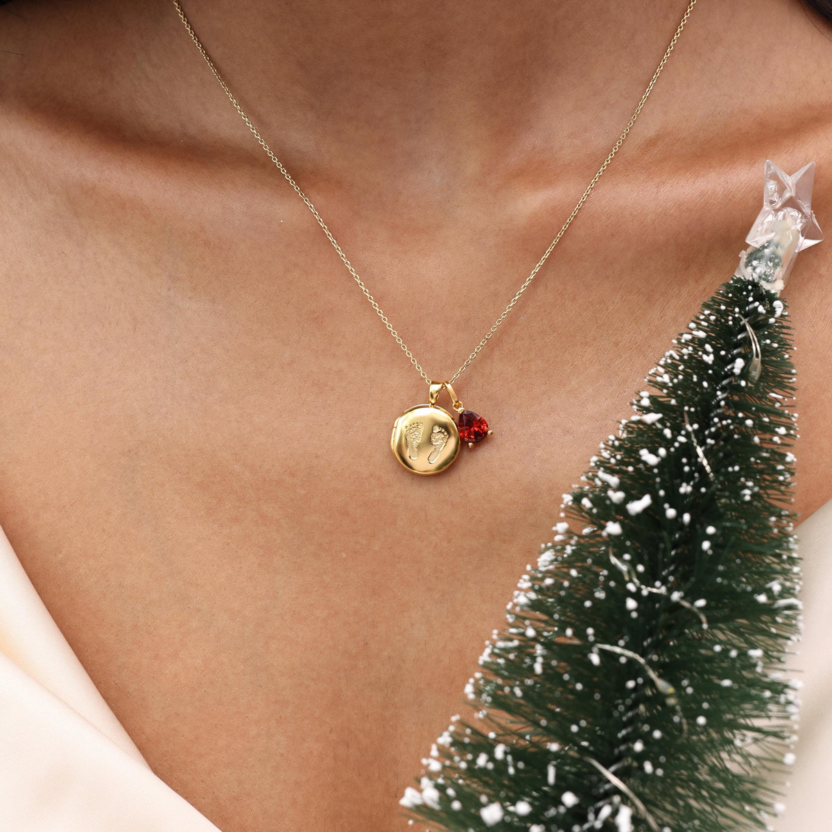 Baby Footprint & Handprint Circle Locket Necklace — photo 2