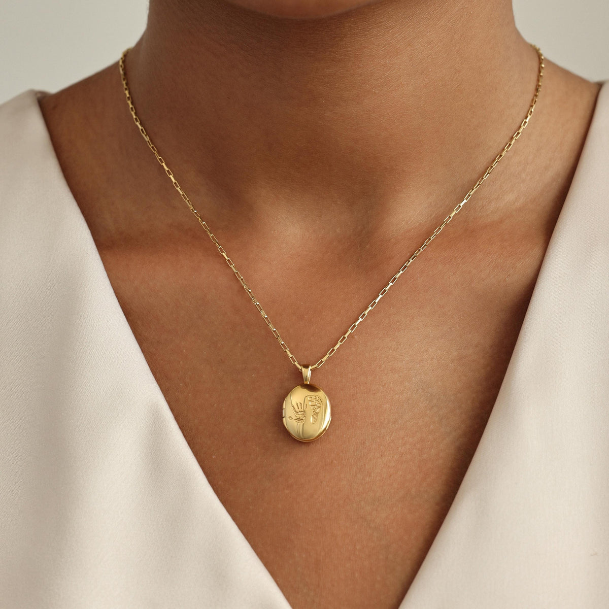 Baby Footprint & Handprint Oval Locket Necklace — photo 5