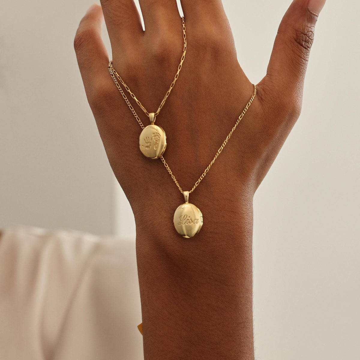 Baby Footprint & Handprint Oval Locket Necklace — photo 7