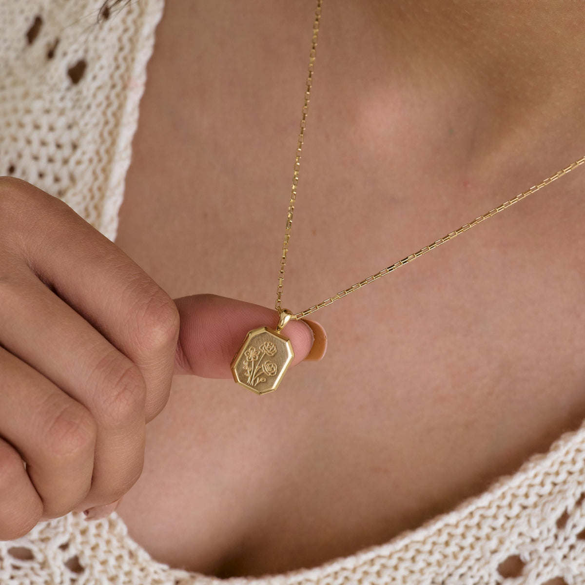 Birth Flower Hexagon Locket Necklace — photo 1