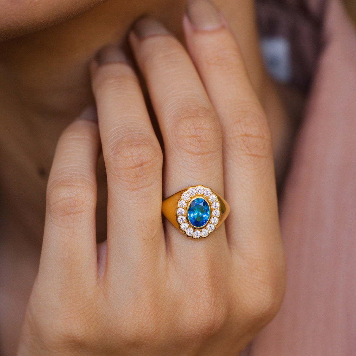 Halo Birthstone Signet Ring — photo 1