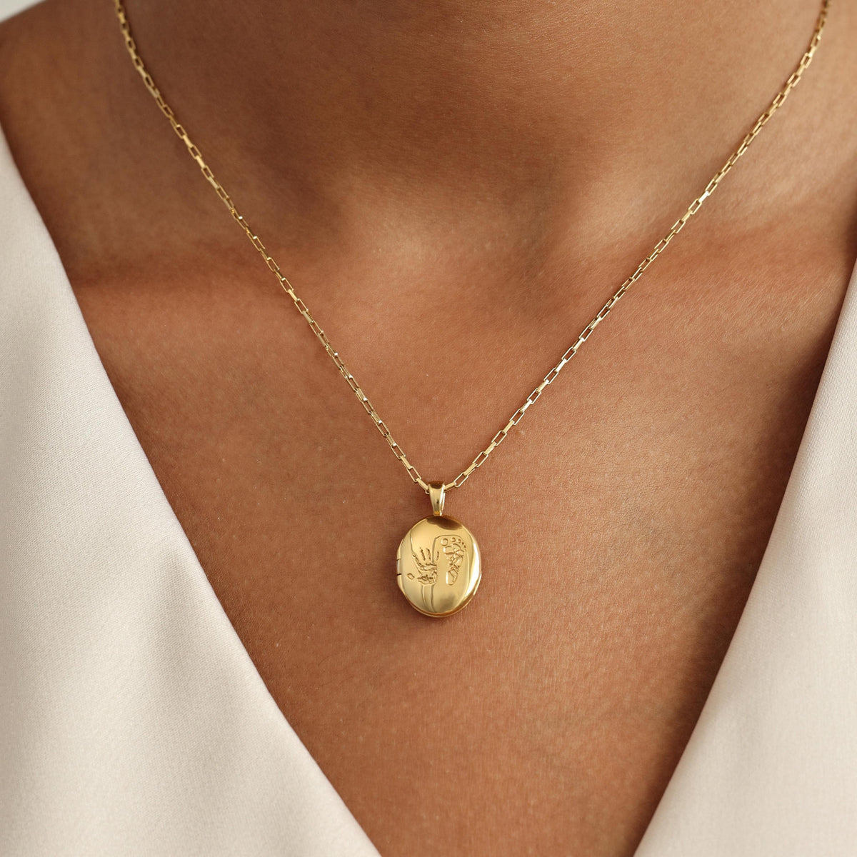 Baby Footprint & Handprint Oval Locket Necklace — photo 6