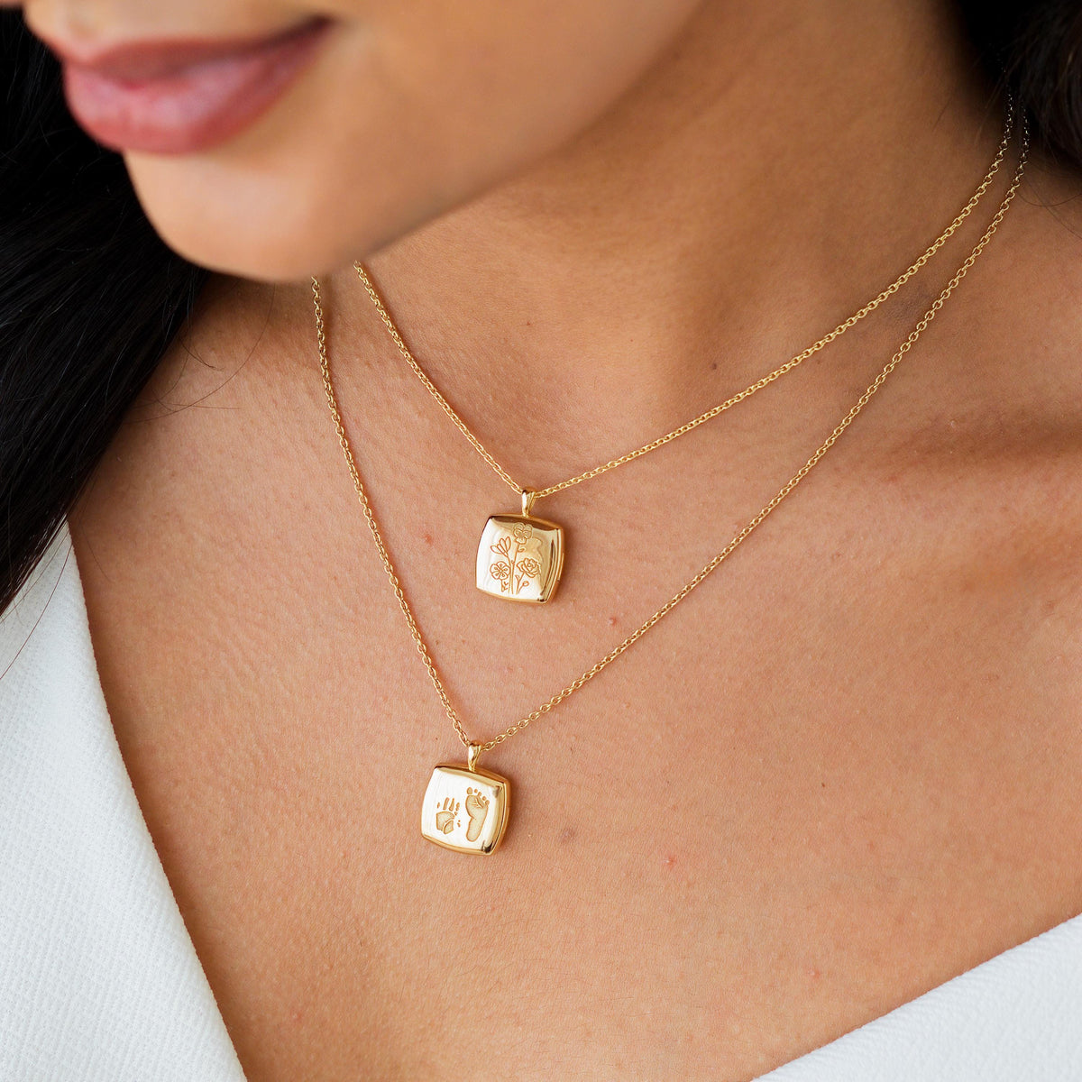 Baby Footprint & Handprint Square Locket Necklace — photo 3