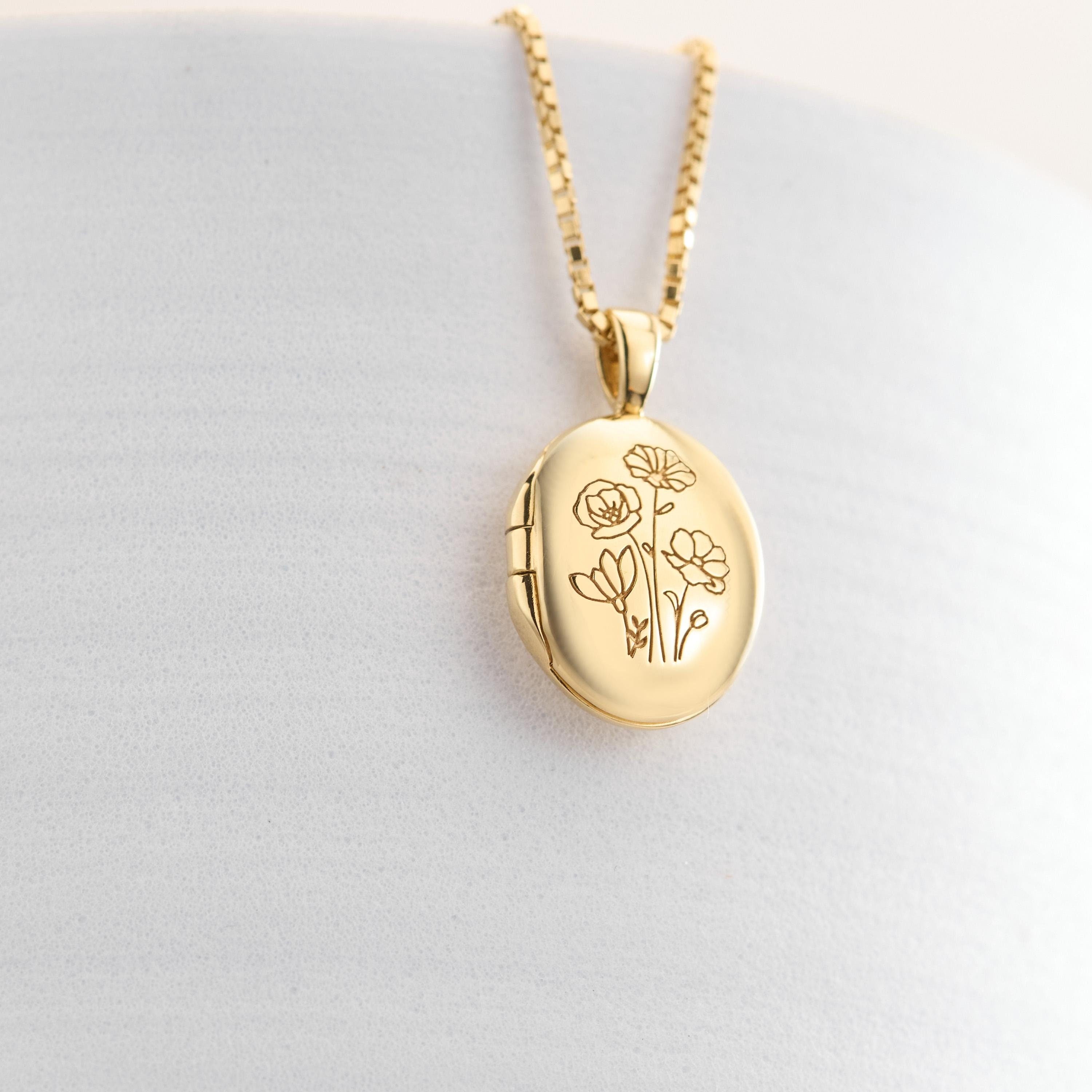 Multiple Birth Flower Locket Necklace By CodeBlue Jewelry| | Oval Locket | Personalized Photo Locket | Keepsake Gift | Christmas Gifts