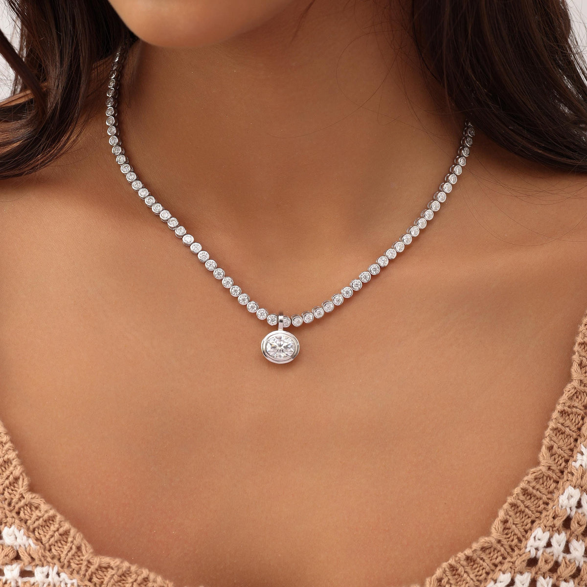Tennis Necklace with Oval Bezel Pendant — photo 8