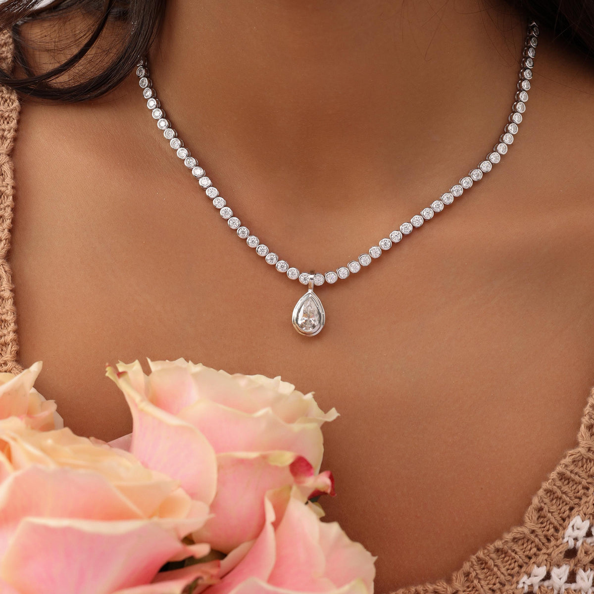 Tennis Necklace with Pear Bezel Pendant — photo 1