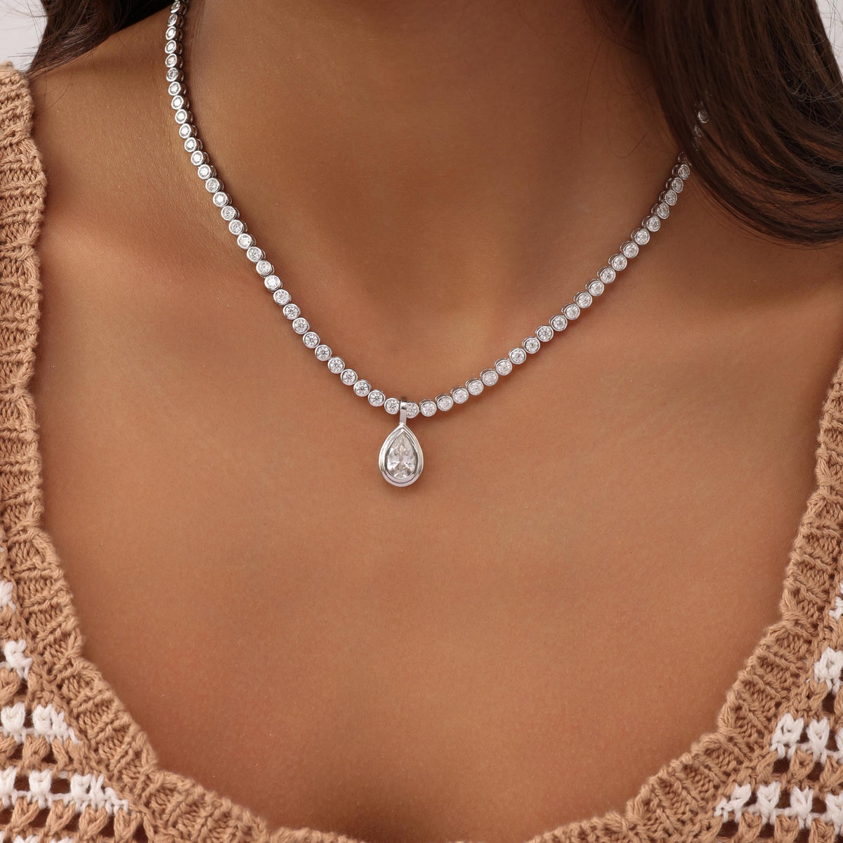 Tennis Necklace with Pear Bezel Pendant — photo 10