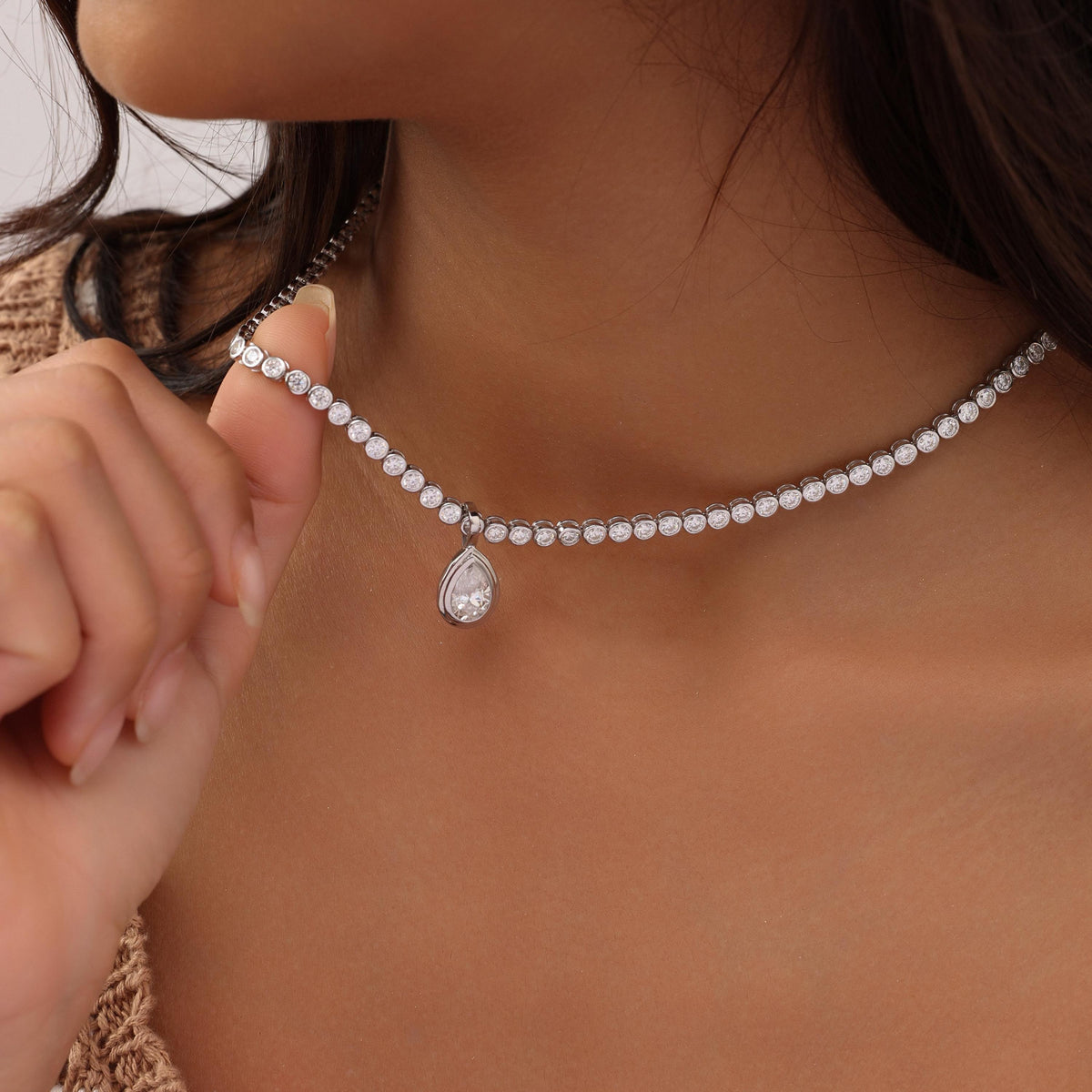 Tennis Necklace with Pear Bezel Pendant — photo 17
