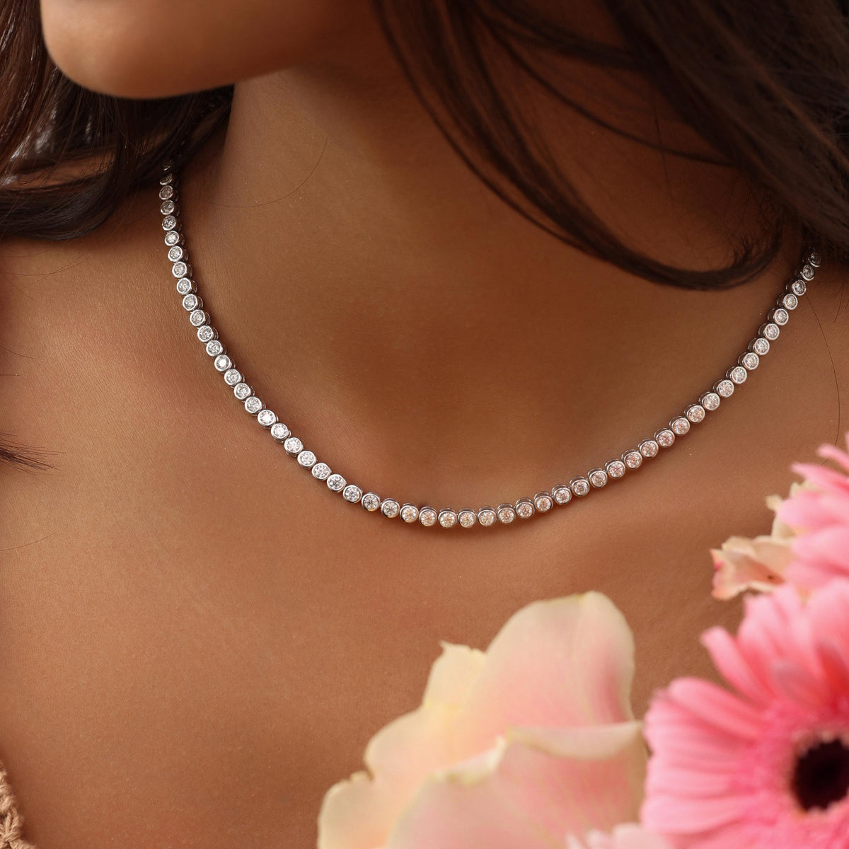 Tennis Necklace with Marquise Bezel Pendant