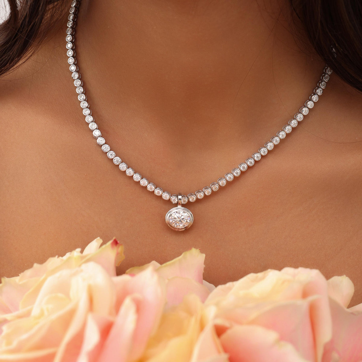 Tennis Necklace with Oval Bezel Pendant — photo 9
