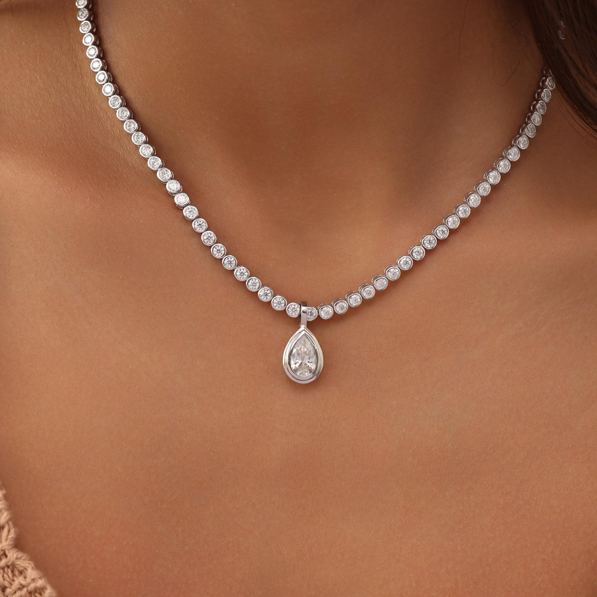 Tennis Necklace with Pear Bezel Pendant — photo 11