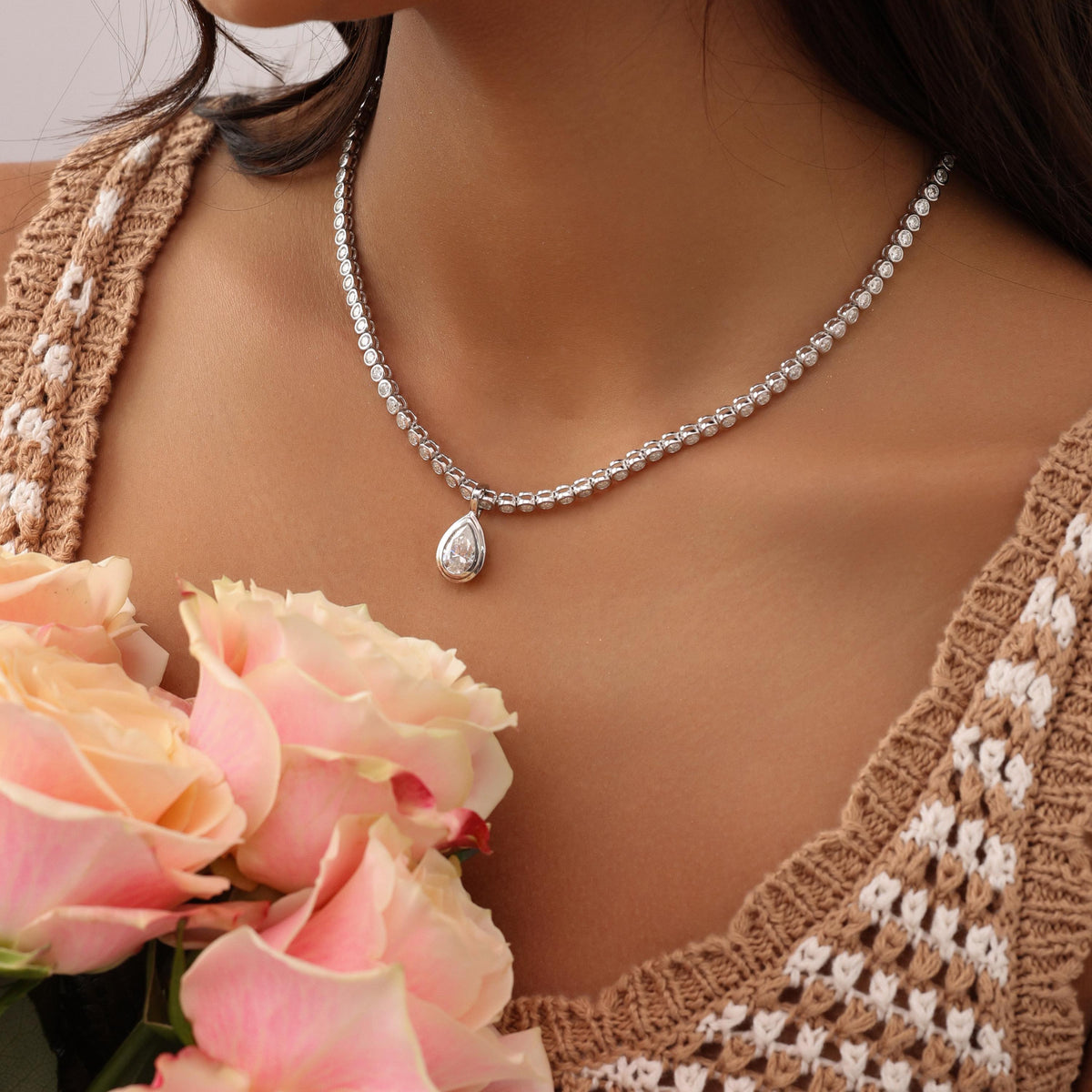 Tennis Necklace with Pear Bezel Pendant — photo 14
