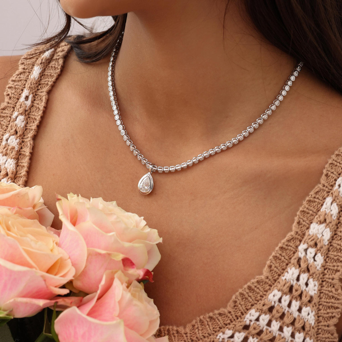 Tennis Necklace with Pear Bezel Pendant — photo 15