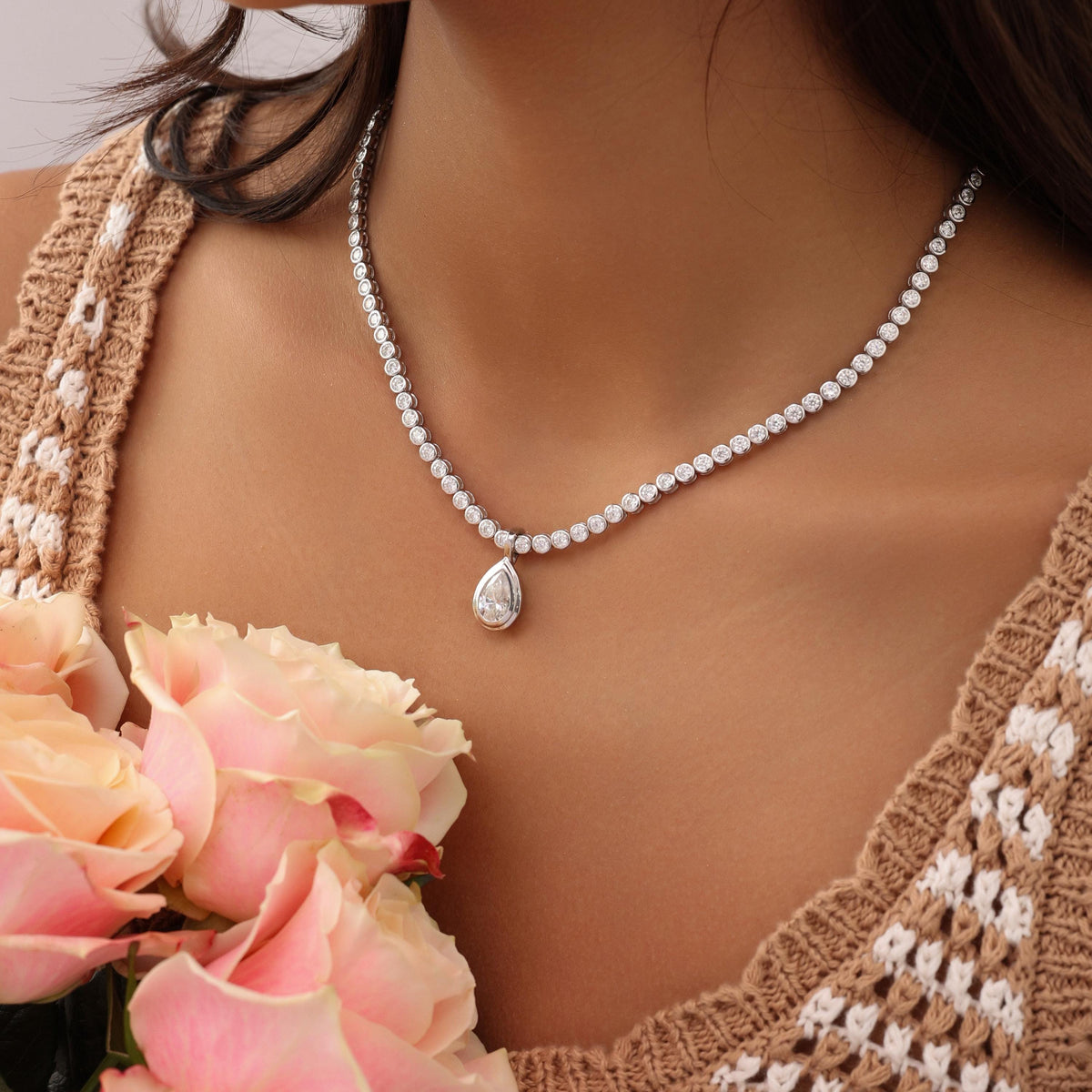Tennis Necklace with Pear Bezel Pendant — photo 16