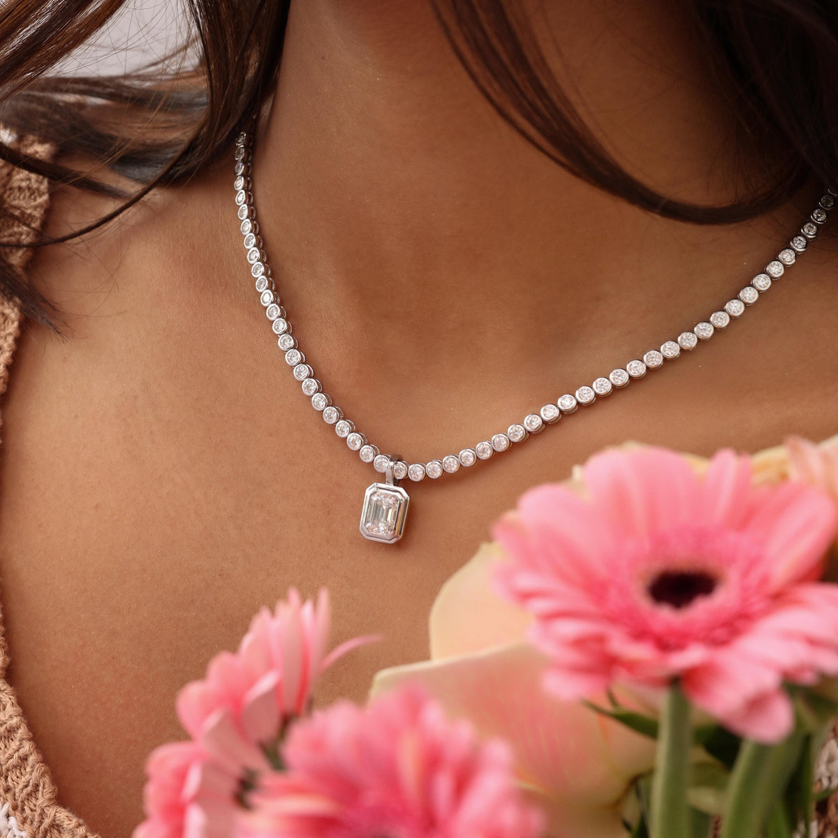 Tennis Necklace with Emerald Bezel Pendant — photo 6