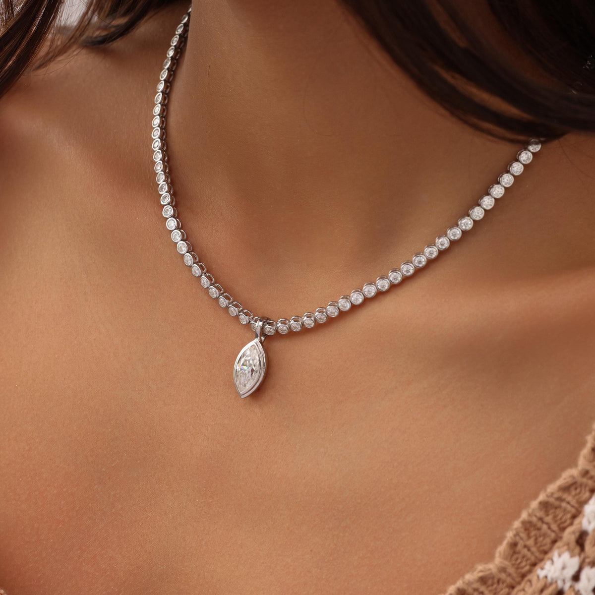 Tennis Necklace with Marquise Bezel Pendant