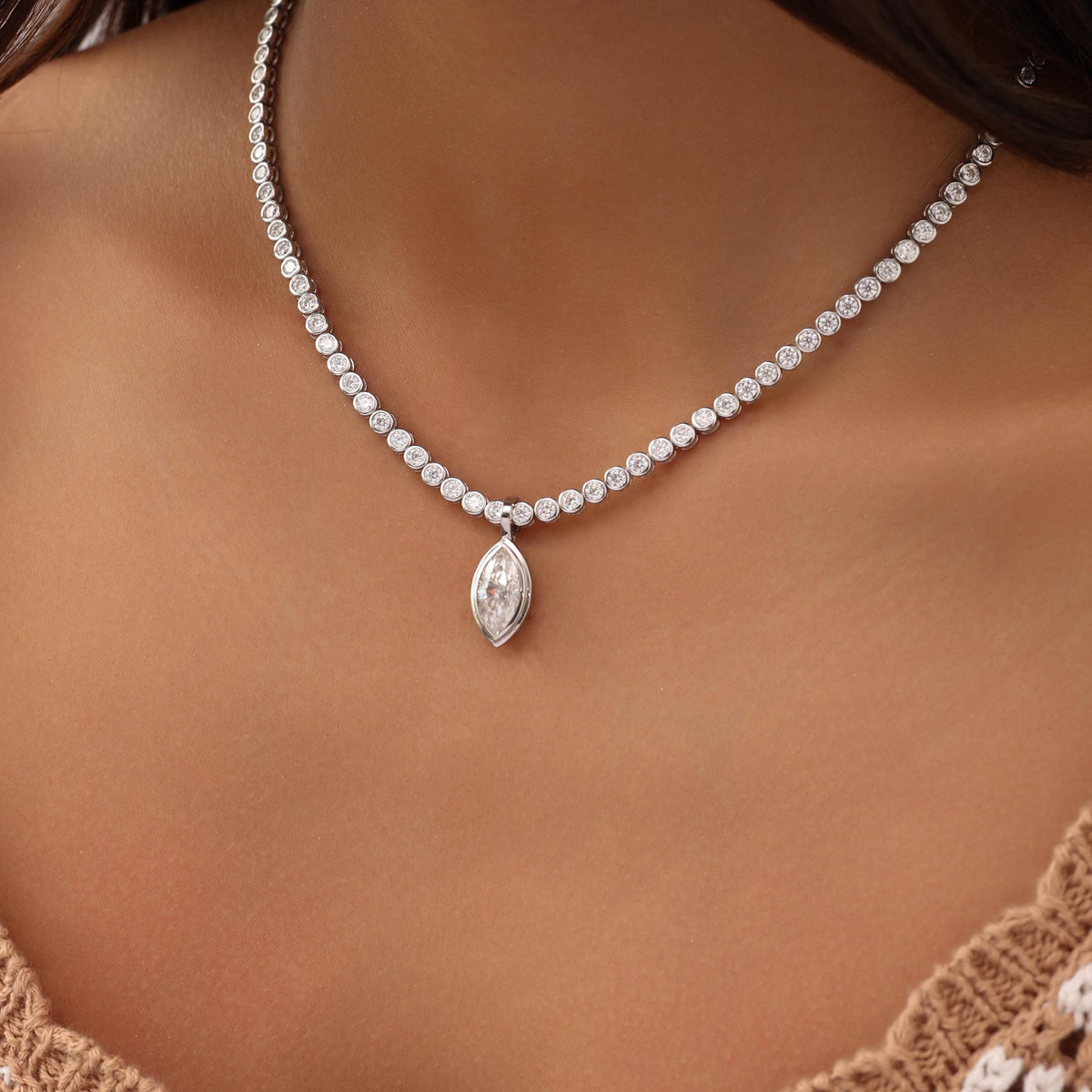 Tennis Necklace with Marquise Bezel Pendant
