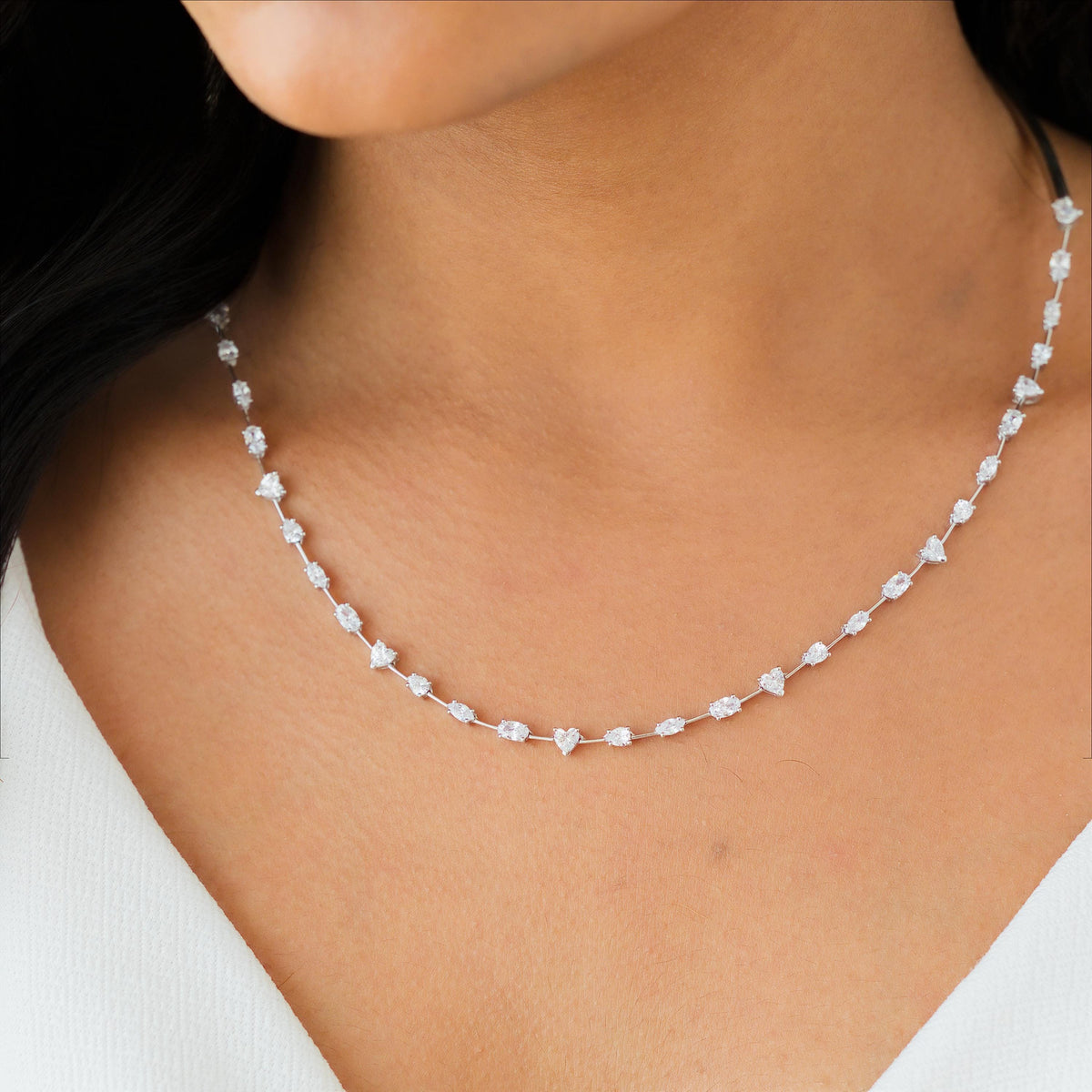 Multi-Shape Half Collar Tennis Necklace