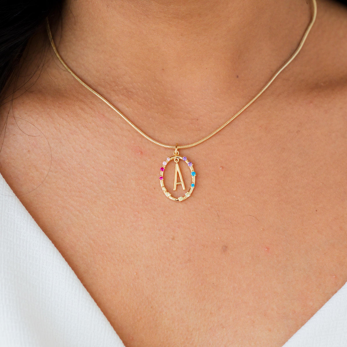 Gemstone Frame Initial Necklace — photo 2