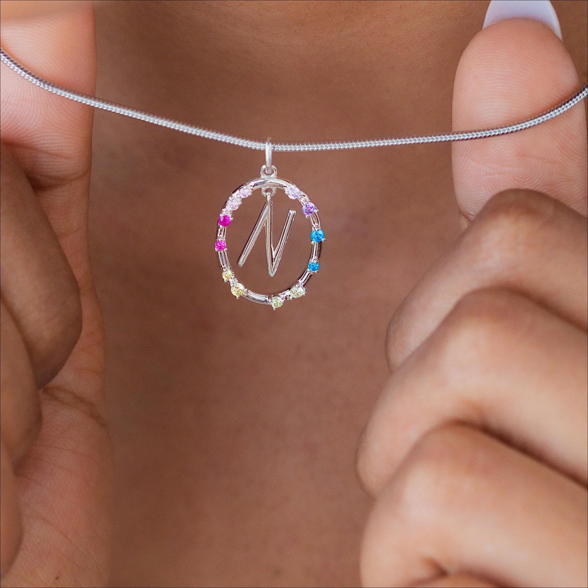 Gemstone Frame Initial Necklace — photo 6