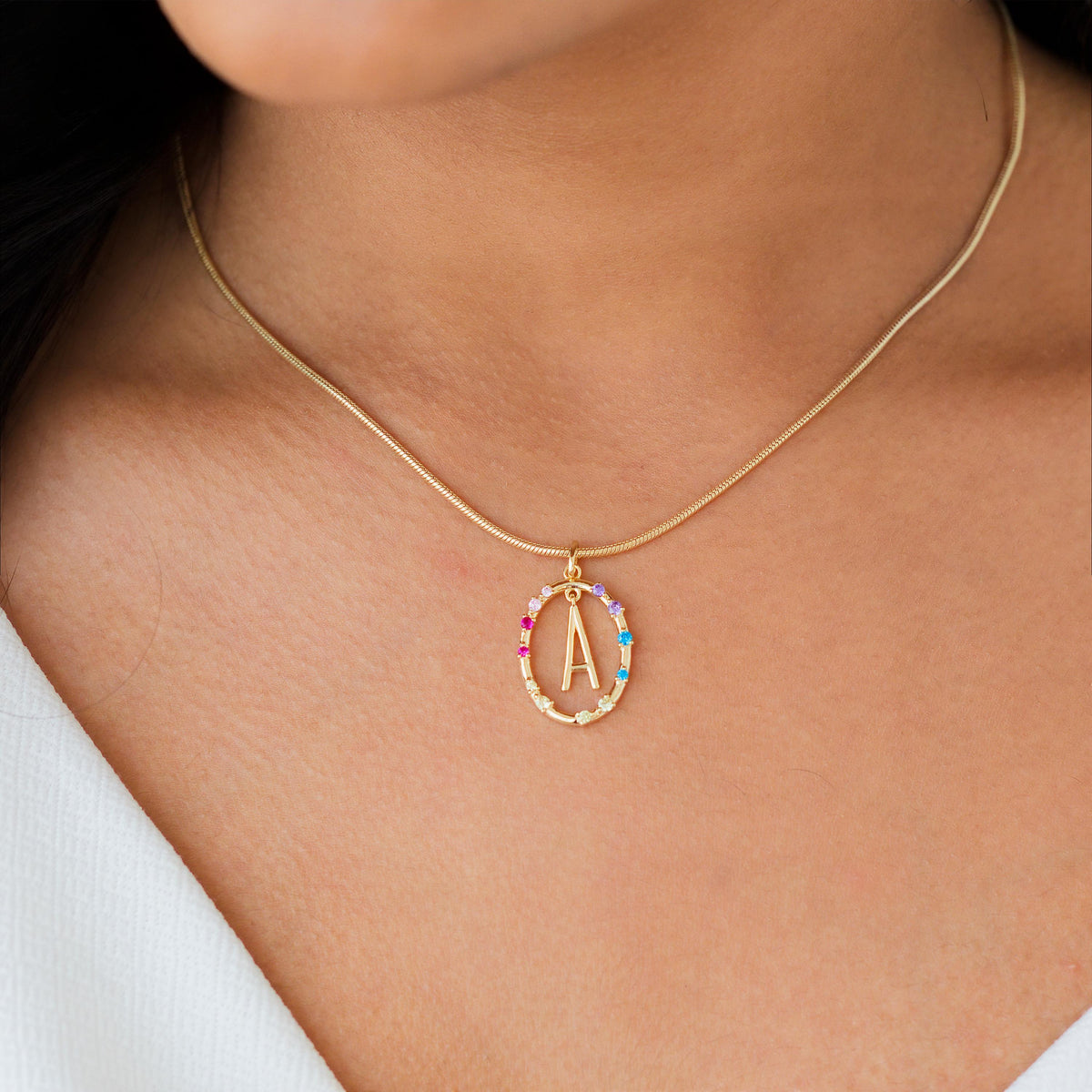 Gemstone Frame Initial Necklace — photo 8