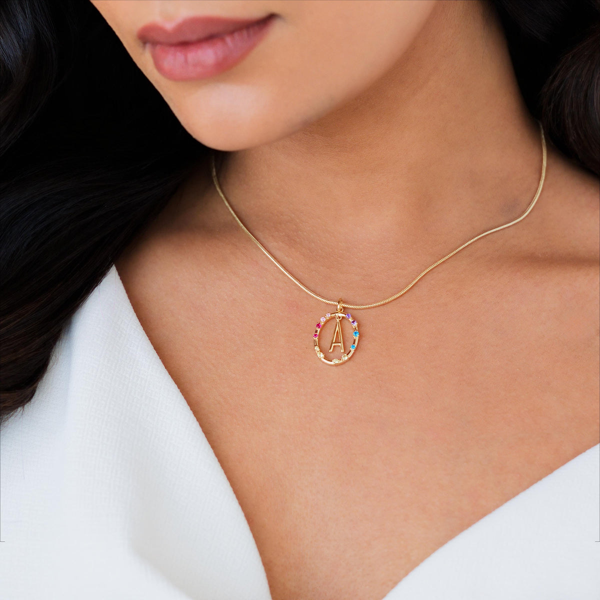 Gemstone Frame Initial Necklace — photo 10