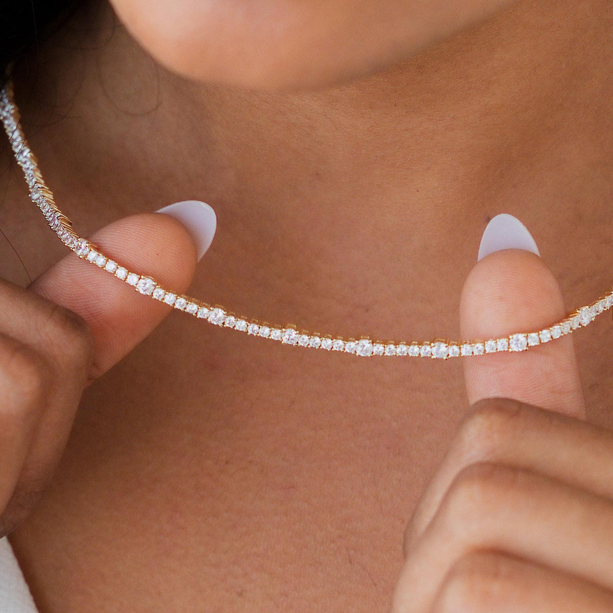 Half Collar Tennis Necklace, 3mm & 2mm Stones
