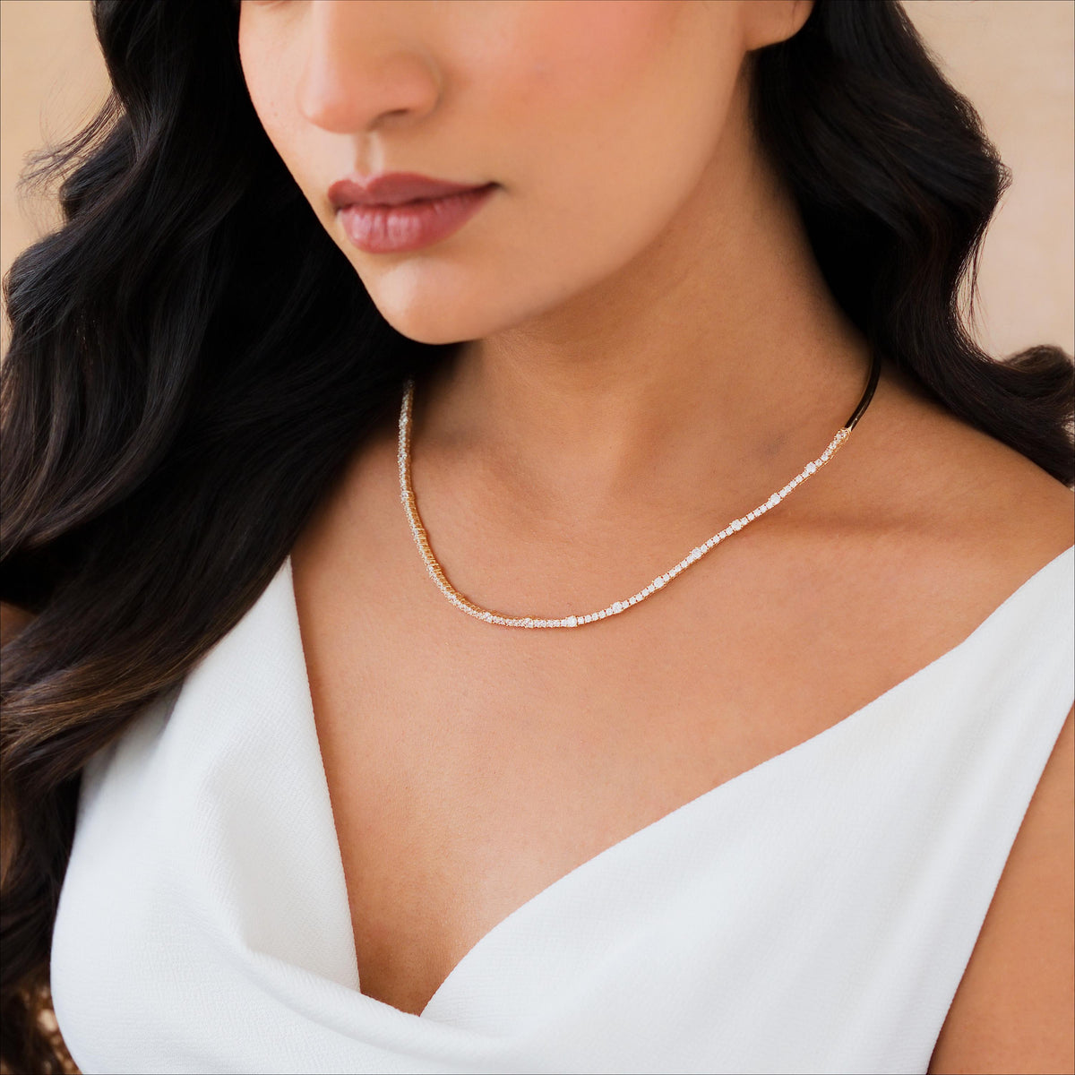 Half Collar Tennis Necklace, 3mm & 2mm Stones