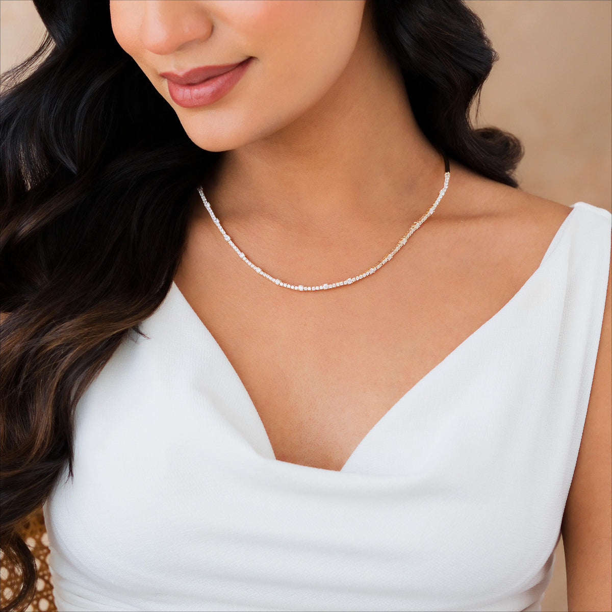 Half Collar Tennis Necklace, 3mm & 2mm Stones