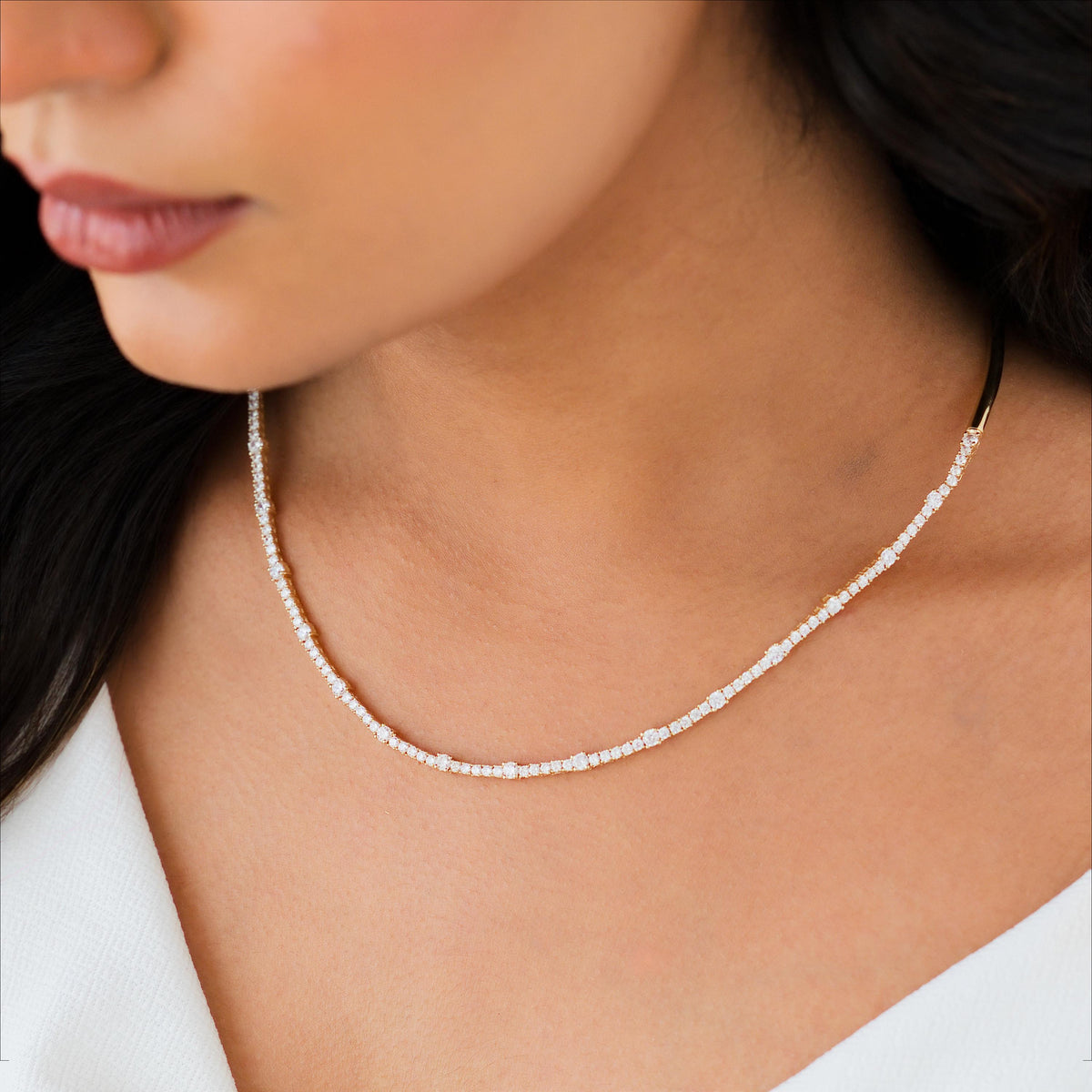 Half Collar Tennis Necklace, 3mm & 2mm Stones